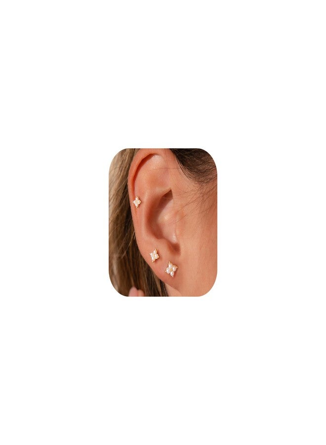 Robaice 3 Pairs Small Flat Back Pearl Stud Earrings for Women-14K Gold Plated Hypoallergenic Dainty Screw Flatback Earring Set Post Pierced Pearl Studs Stacks Gold Jewelry Gifts - Image 1